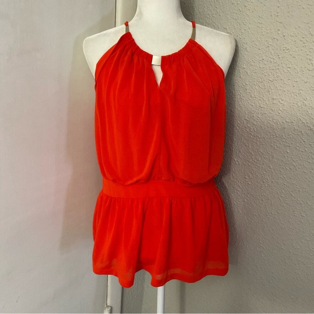 Worthington Orange Dressy Tank with Necklace Collar L Dopamine Corporate Siren